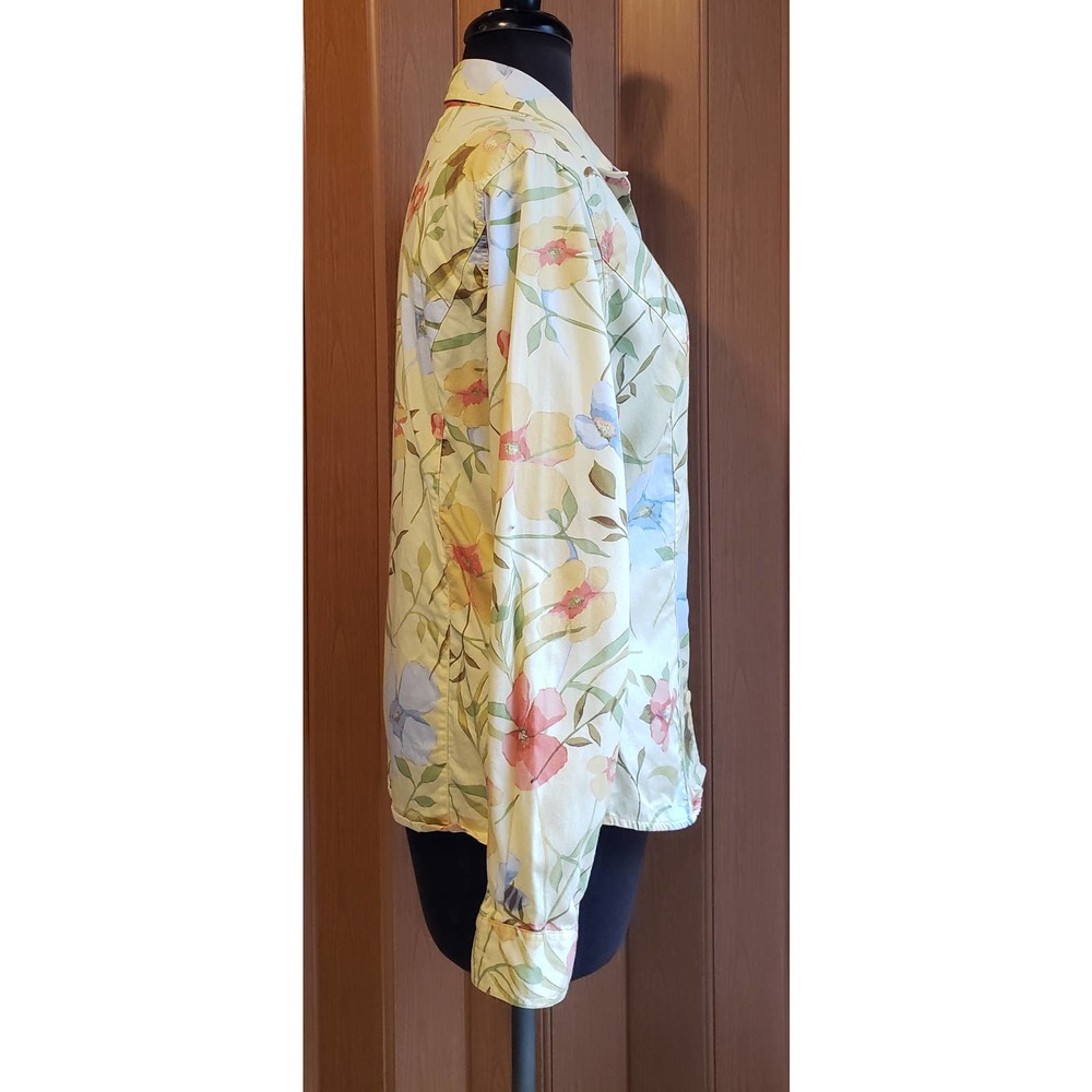 Liz Claiborne/ Liz wear cotton size 8 yellow long sleeve button up woven top - Picture 3 of 5